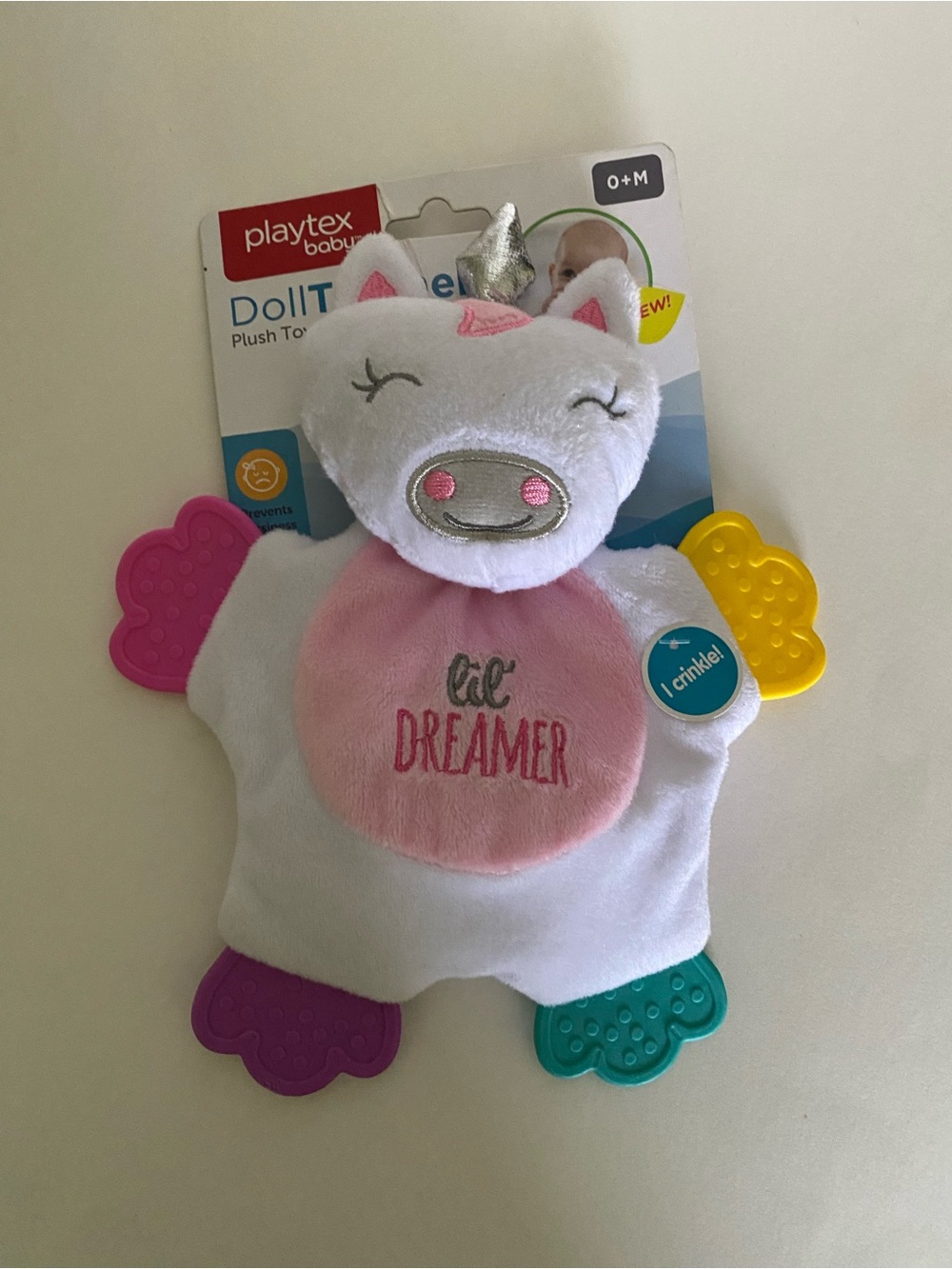 Playtex Baby Doll Teether Crinkle Plush Toy Lil Dreamer Unicorn
